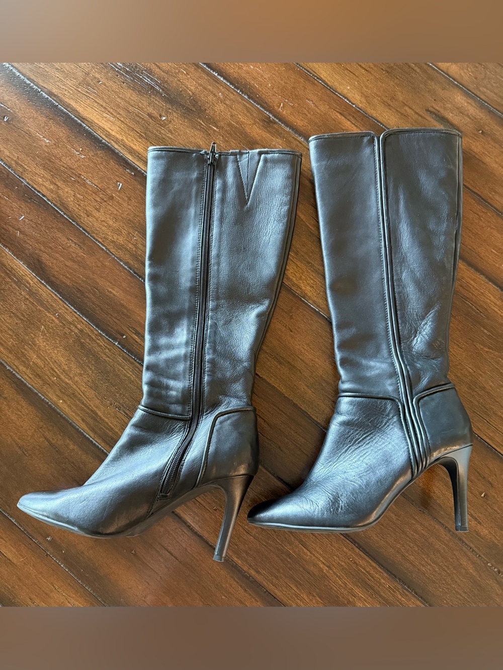 Antonio Melani Vintage Women's Black Leather Stiletto Boots 8